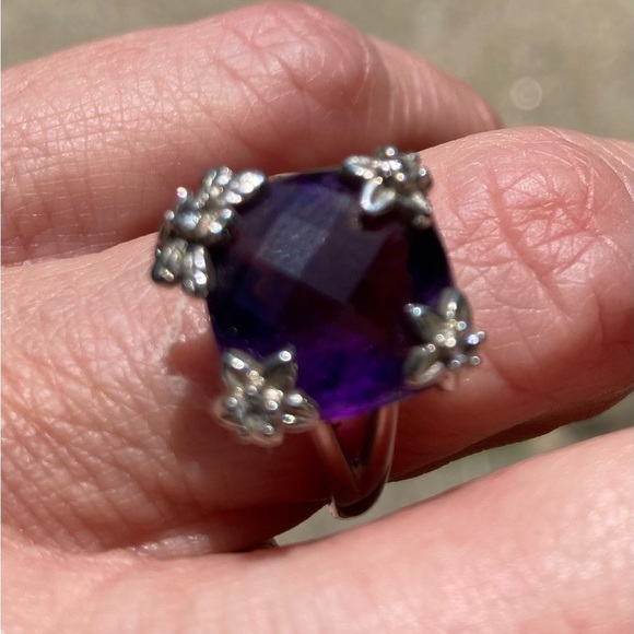 Sterling amethyst, flower ring 6 1/ stunning cocktail ring ! Eye catching - Picture 4 of 7